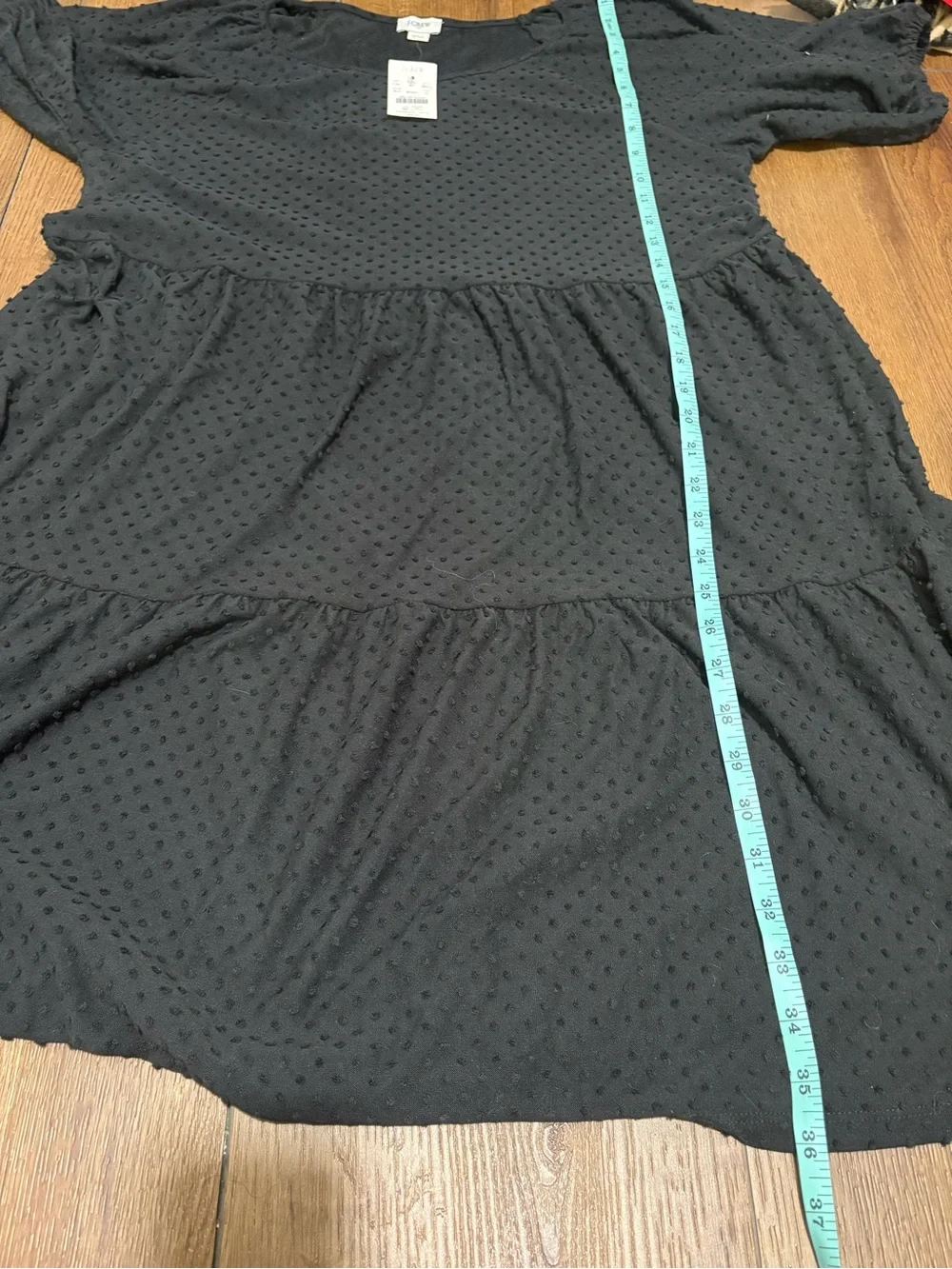 NWT J.Crew Black Swiss Dot Puff Sleeve Tiered Dress XL